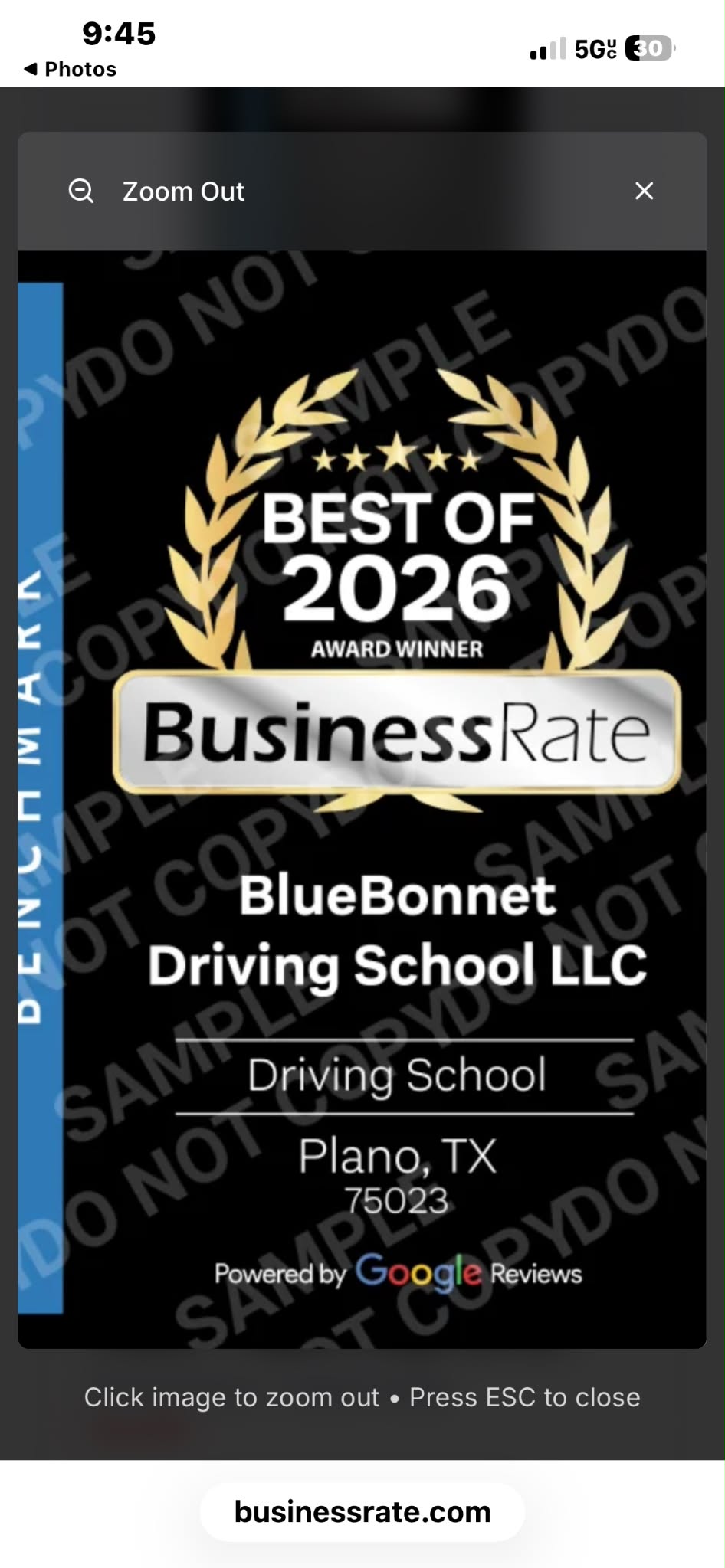 Bluebonnet Driving School Best of 2026 award